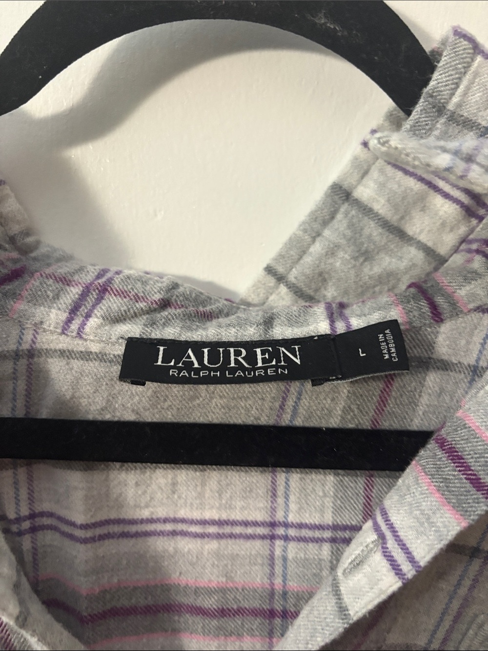Ralph Lauren Light Gray and Purple Plaid Casual Button-Down Shirt - Picture 2 of 5